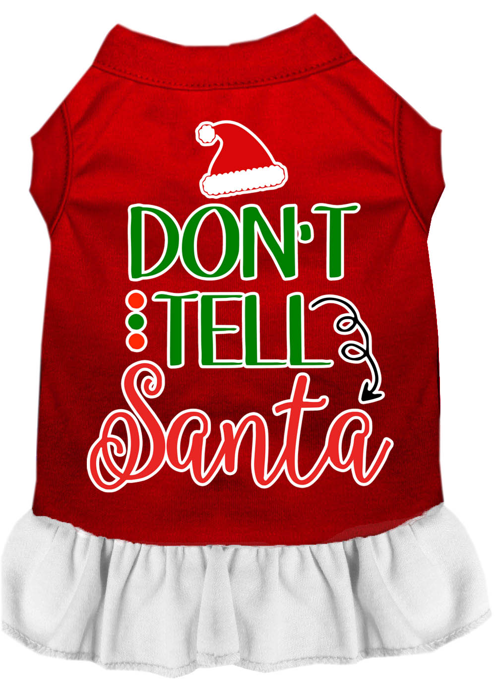 Don't Tell Santa Screen Print Dog Dress Red with White Sm